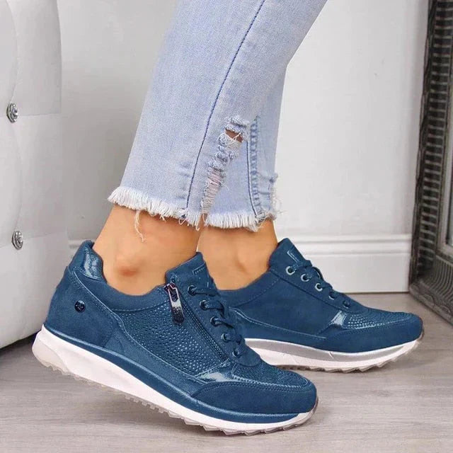 blue sneakers with zip closure